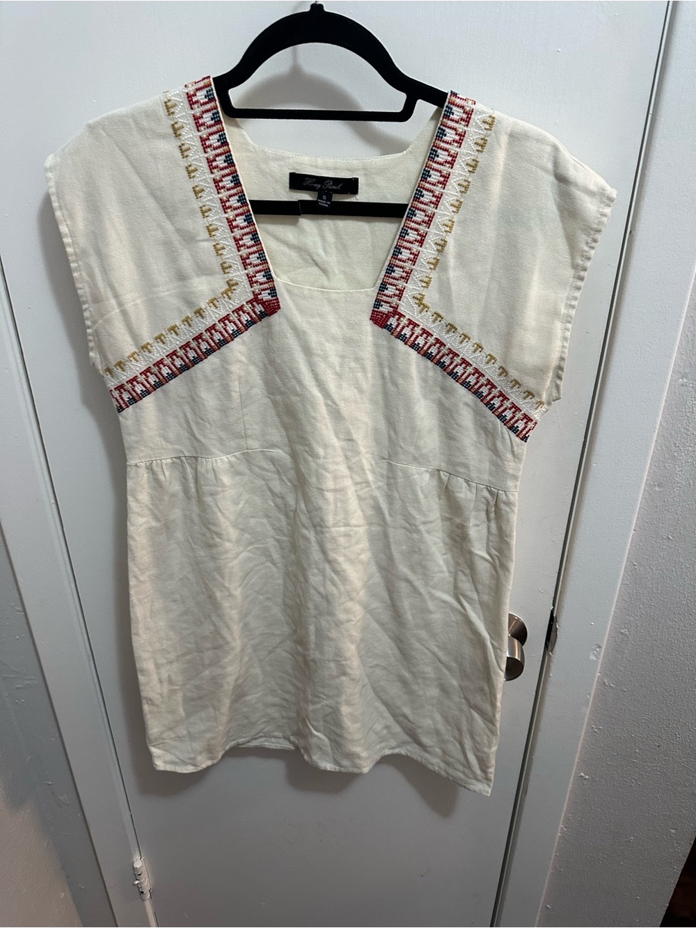 Honey Punch mini dress Cream Tunic with Red & Gold Embroidery